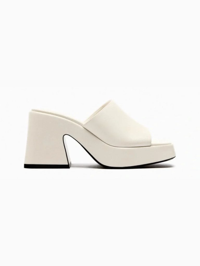 Zara Chunky Mule Heeled Platform Sandals Square Toe Cream Eu 37